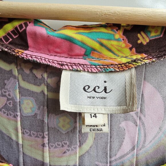 NWT Eci New York Paisley Print Short Sleeve Dress, Boho Hippy, Size Medium - Picture 3 of 14